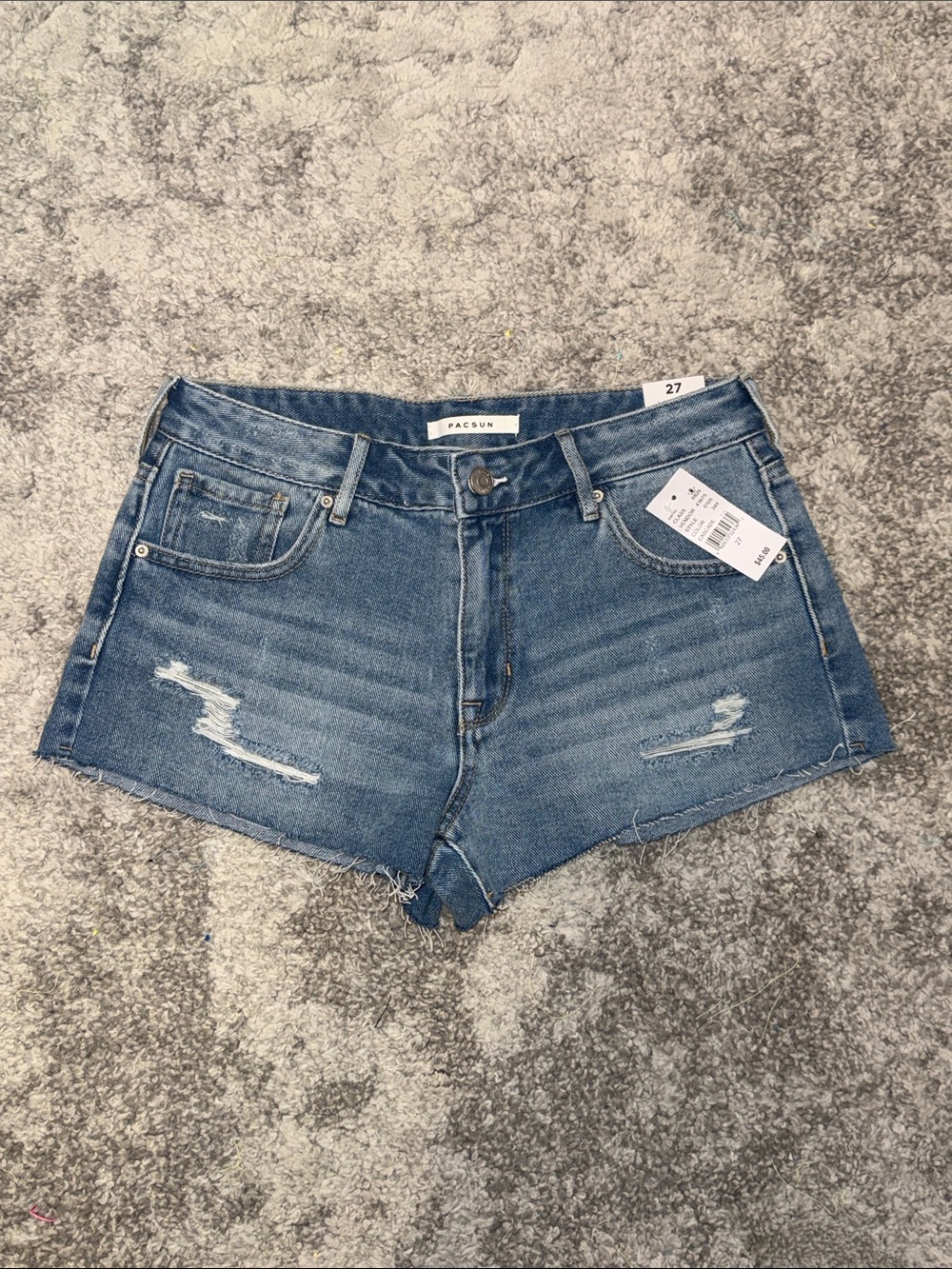 NWT PacSun Medium Blue Distressed Mid Rise Denim Shorts